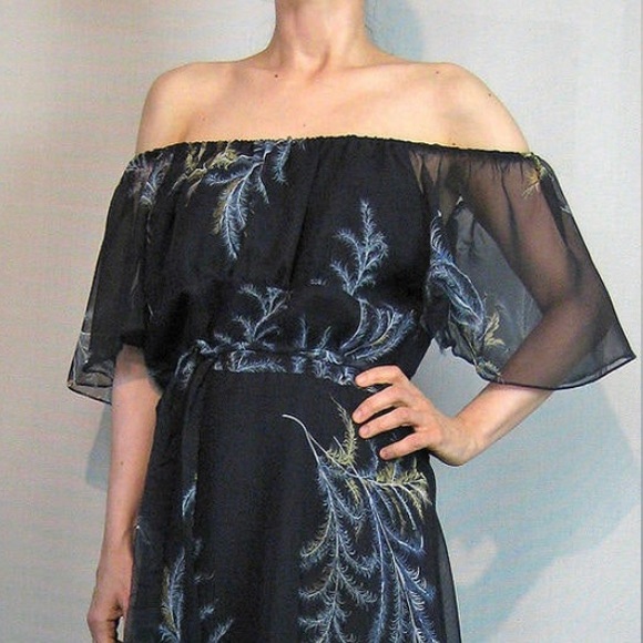 Vintage Stevie Nicks Style 1970’s Sandi-Gail Black Sheer Chiffon Dress US S/M - Picture 3 of 6